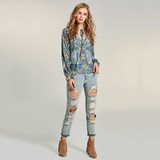 Bohoartist Women Blouse Bohemian Chic Flower Print Lantern Sleeve Folk Custom Clothing Lace Up Female Casual Slim Blouses New