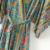 Boho Vintage Floral Print Sashes Long Kimono Shirt Women 2018 New Fashion Cardigan Coat Batwing Sleeve Loose Blouse Femme Blusa