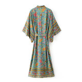 Boho Vintage Floral Print Sashes Long Kimono Shirt Women 2018 New Fashion Cardigan Coat Batwing Sleeve Loose Blouse Femme Blusa