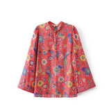 Boho Vintage Birds Floral Print Blouse Shirts Women 2018 New Fashion O Neck Long Flare Sleeve Laides Blouses Casual Femme Blusas