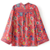 Boho Vintage Birds Floral Print Blouse Shirts Women 2018 New Fashion O Neck Long Flare Sleeve Laides Blouses Casual Femme Blusas