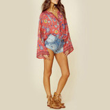 Boho Vintage Birds Floral Print Blouse Shirts Women 2018 New Fashion O Neck Long Flare Sleeve Laides Blouses Casual Femme Blusas