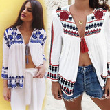 Boho Tops Blouse Summer Autumn Women Clothes Tops Vintage Floral Loose Shawl Cardigan