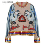 BOHO INSPIRED sweater Appliqued sequin embellished knitted jumpers sleeve women autumn winter chic sweaters and pullovers 2017