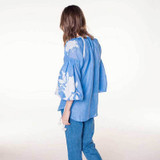 Boho Inspird Rose Embroidered Blouse Long lantern Sleeve V-neck tassles linen tops women chic ukraine blouses shirts 2018 blusas
