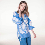 Boho Inspird Rose Embroidered Blouse Long lantern Sleeve V-neck tassles linen tops women chic ukraine blouses shirts 2018 blusas