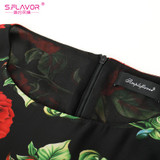 Bohemian style women long dress S.FLAVOR rose printing O-neck long sleeve casual vestidos with belt Autumn fashion chiffon dress