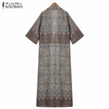 Bohemian Style 2016 Women Summer Diamond Printed Blouse Tops Loose Kimono Half Sleeve Long Cardigan Tops Blusas Plus Size
