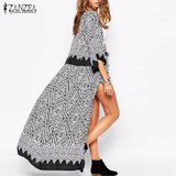 Bohemian Style 2016 Women Summer Diamond Printed Blouse Tops Loose Kimono Half Sleeve Long Cardigan Tops Blusas Plus Size