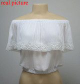Bohemian off shoulder summer crop top blouses shirts 2017 new lace splice white tops for women slash neck sexy hot short blouse