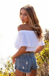 Bohemian off shoulder summer crop top blouses shirts 2017 new lace splice white tops for women slash neck sexy hot short blouse