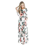 Bohemian Maternity Dress Floral Printed Dresses For Pregnant Women Long Three Quarter Sleeve Loose Maxi Dress Vestidos Boho 3XL