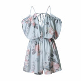 Bohemian Loose Strap Playsuit Print Big Pink Flower Floral Ruffles Short Pant Jumpsuit Rompers Women Overalls Bodysuit Coveralls