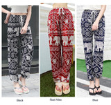 Bohemian Floral Elephant Print Pants for women 2017 Summer Beach Chiffon Trousers Elastic Waist Drawstring Loose Bottoms femme