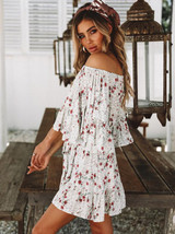 Bohemia Printed Flared Sleeves Off-the-shoulder Mini Dresses