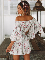 Bohemia Printed Flared Sleeves Off-the-shoulder Mini Dresses