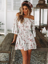Bohemia Printed Flared Sleeves Off-the-shoulder Mini Dresses