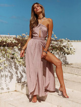 Bohemia Halterneck Backless Split Maxi Dress