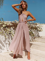 Bohemia Halterneck Backless Split Maxi Dress