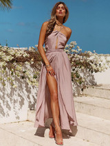 Bohemia Halterneck Backless Split Maxi Dress