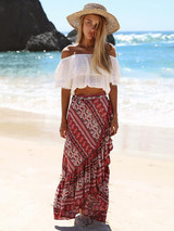 Bohemia Floral-Printed Split-side Beach Skirt Bottoms