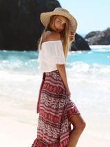 Bohemia Floral-Printed Split-side Beach Skirt Bottoms