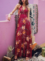 Bohemia Floral V-neck Backless Maxi Dress