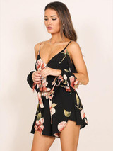 Bohemia Floral Spaghetti-neck Bowknot Romper