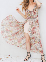 Bohemia Floral Off-the-shoulder Split-front Maxi Dress