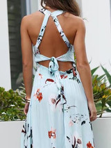 Bohemia Floral Halterneck Backless Split-side Maxi Dress