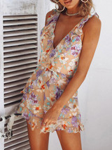 Bohemia Floral Falbala Backless Romper