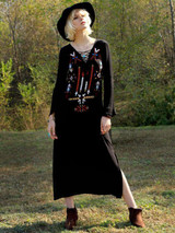 Bohemia Embroidery Long Sleeve Side Split Maxi Dress
