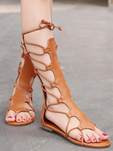 Bohemia Bandage Hight Barrel Hollow Slight Heel Suede Sandals