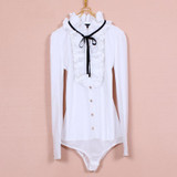 Body Blouse 2017 Blouses Shirt Women Shirts Blusas Mujer Korean Fashion Ruffle Tops Black Polka Dot Chiffon Long Sleeve Clothes