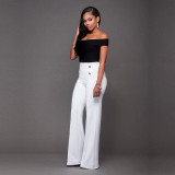 OL New Fashion 2017 Spring and Summer Womens Casual Slim High Waist Flare Wide Leg Palazzo Long Trousers Pants Bell-Bottom