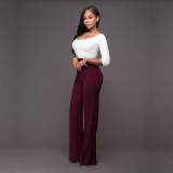 OL New Fashion 2017 Spring and Summer Womens Casual Slim High Waist Flare Wide Leg Palazzo Long Trousers Pants Bell-Bottom