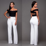 OL New Fashion 2017 Spring and Summer Womens Casual Slim High Waist Flare Wide Leg Palazzo Long Trousers Pants Bell-Bottom