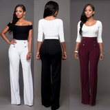 OL New Fashion 2017 Spring and Summer Womens Casual Slim High Waist Flare Wide Leg Palazzo Long Trousers Pants Bell-Bottom
