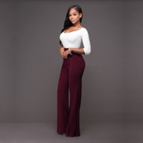 OL New Fashion 2017 Spring and Summer Womens Casual Slim High Waist Flare Wide Leg Palazzo Long Trousers Pants Bell-Bottom