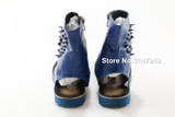 OKHOTCN Fashion Blue Men Summer Sandal Boots Leather Gladiator Rivets Studded Sandalias Hombres Mens Beach Shoes Chaussure Homme