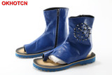OKHOTCN Fashion Blue Men Summer Sandal Boots Leather Gladiator Rivets Studded Sandalias Hombres Mens Beach Shoes Chaussure Homme