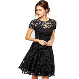 Oioninos Women Floral Lace Dress Short Sleeve Party Casual Blue Mini Dresses