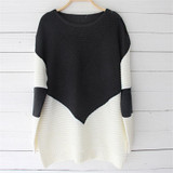 OHVERA Elegant O Neck Split Knitting Pullover Women Autumn Winter Long Sleeve Patchwork Sweater Casual Black Sweater Jumper