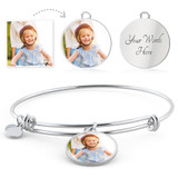 Circle Adjustable Bangle Bracelet with Personalized Charm