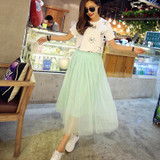 OHRYIYIE Tulle Skirts Women 2017 Summer Casual High Waist Long Skirt Elastic Waist Sun Fluffy Tutu Skirt Jupe Longue Femme S1003