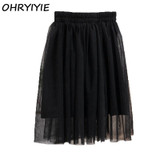 OHRYIYIE Tulle Skirts Women 2017 New Summer High Waist Short Tutu Skirt Female Elastic Waist Pleated Midi Skirt Jupe Femme S1013
