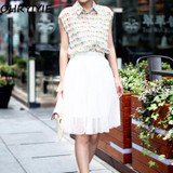 OHRYIYIE Tulle Skirts Women 2017 New Summer High Waist Short Tutu Skirt Female Elastic Waist Pleated Midi Skirt Jupe Femme S1013