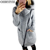 OHRYIYIE Plus Size 5XL Gray Cardigan Women 2018 Spring Autumn Zipper Sweater Women Long Sleeve Pocket Tricot Knitted Cardigan