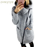 OHRYIYIE Plus Size 5XL Gray Cardigan Women 2018 Spring Autumn Zipper Sweater Women Long Sleeve Pocket Tricot Knitted Cardigan