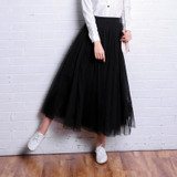 OHRYIYIE 2018 Spring Summer Vintage Skirts Womens Elastic High Waist Tulle Mesh Skirt Long Pleated Tutu Skirt Female Jupe Longue
